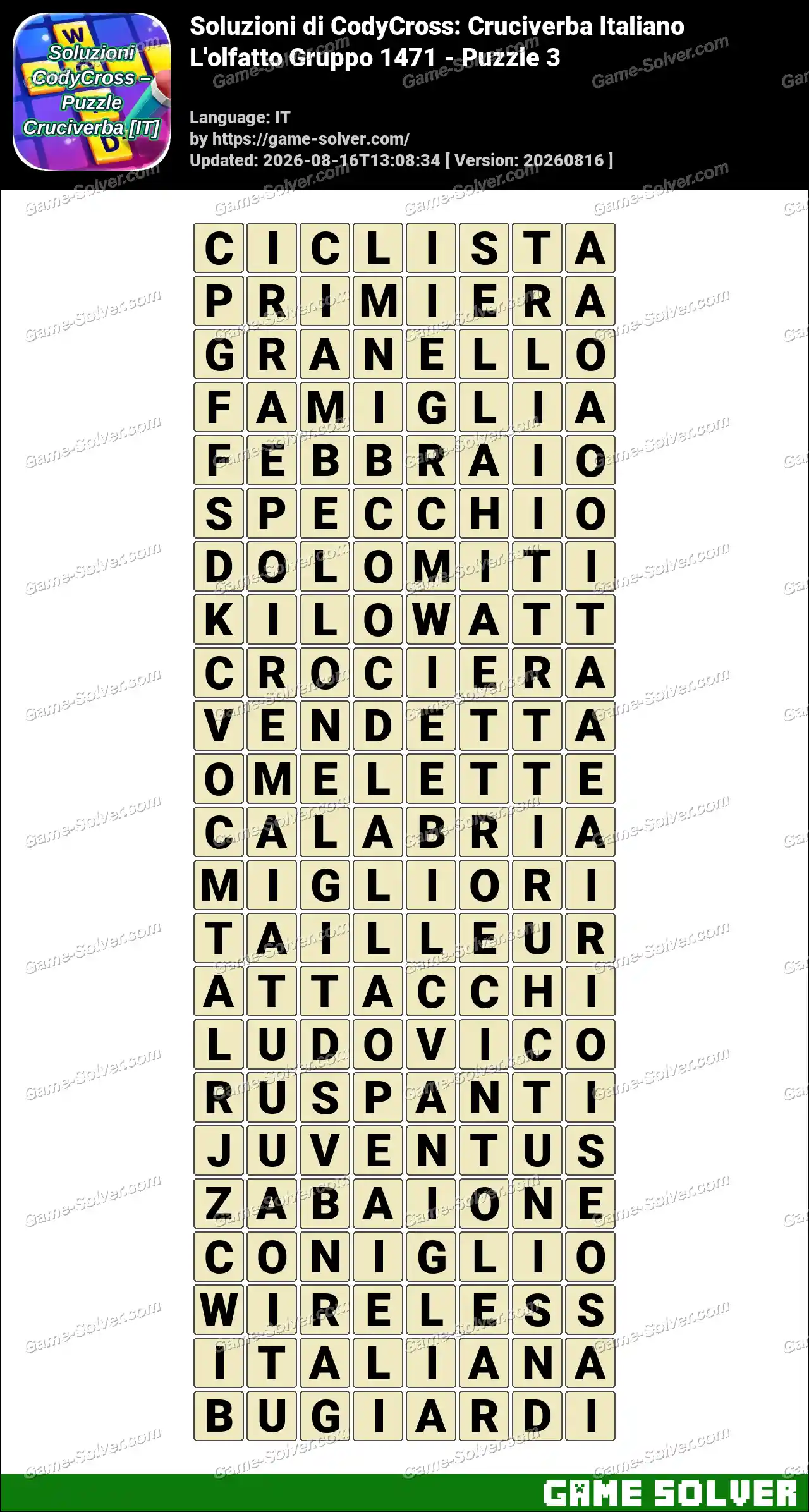Soluzioni di CodyCross: Cruciverba Italiano L’olfatto Gruppo 1471 – Puzzle 3